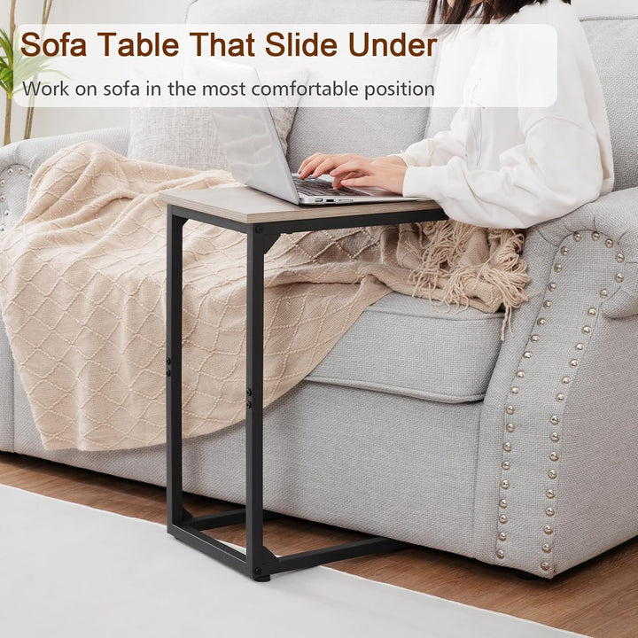 AMHANCIBLE Beistelltisch, C Form Sofa Tisch, Holz Kaffeetisch, Kleiner Couchtisch Höhenverstellbar,
