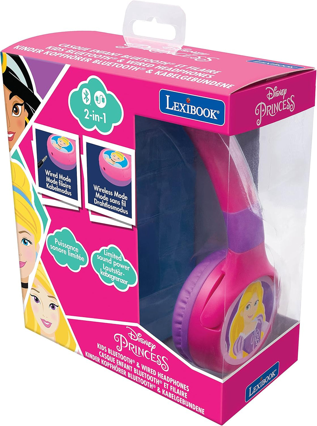 Lexibook - Disney Prinzessinnen - 2-in-1 Audio-Kopfhörer mit Bluetooth und Kabel, Stereo, drahtlos,