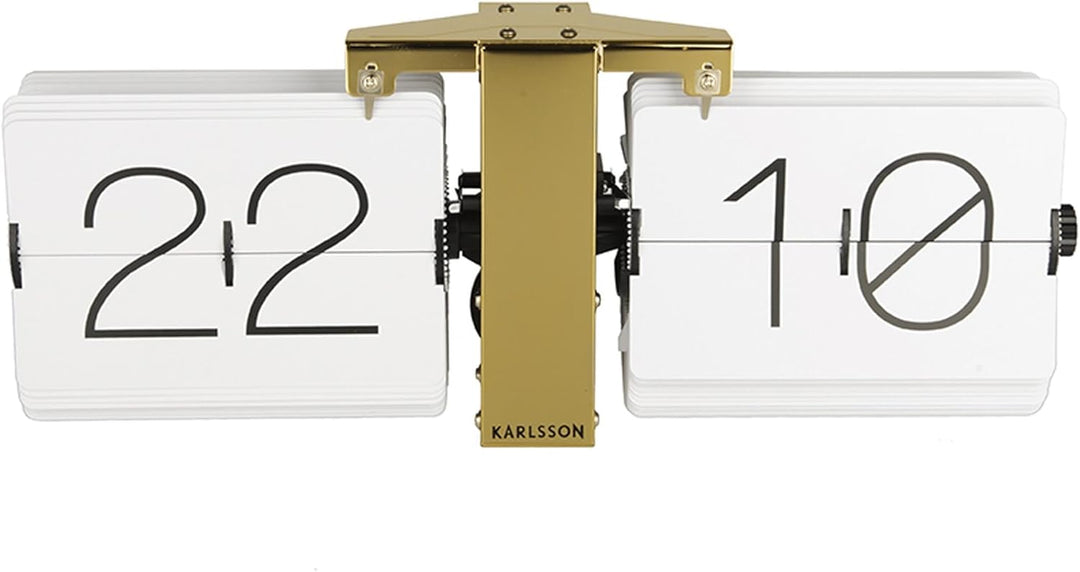 Karlsson KA5601WH Flip Uhr No Case Weiss, Standfuss Messingf, Metall, White, 8.5 x 36 x 14 cm