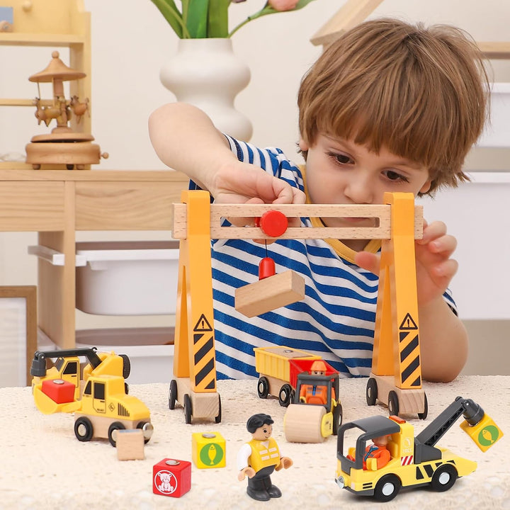 Baufahrzeuge Baustelle Kinder Geschenke Jungen 2 3 4 5 Jahre Holz Magnetisch Fahrzeug Spielzeug mit