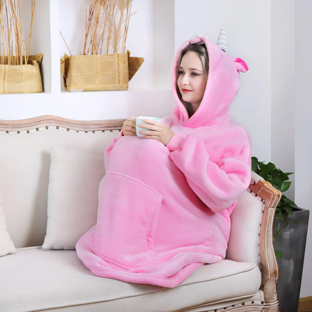 Queenshin Hoodie Decke Rosa Einhorn Übergrösse Swearshirt Sherpa Deckenpullover, Weich und Warm TV-D