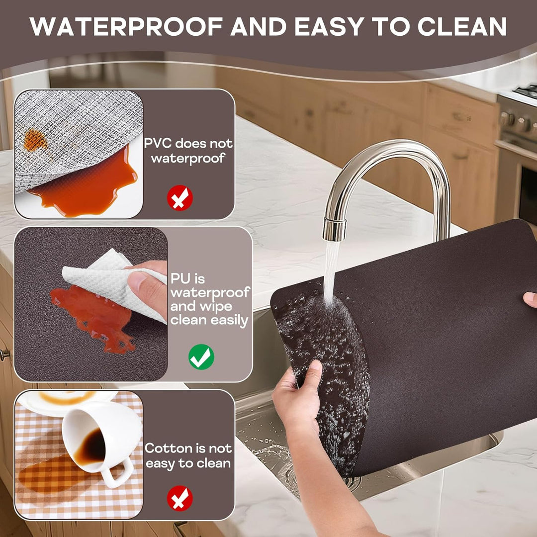 APLKER Tischset Leder 6er Set - Kunstleder Platzset Abwaschbar, Hitzebeständig Doppelseitigen Wasser