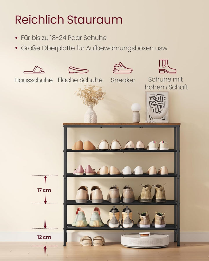 VASAGLE Schuhbank, Schuhregal, Schuhaufbewahrung, Flur, Wohnzimmer, Schlafzimmer, Metallgestell, 5 E
