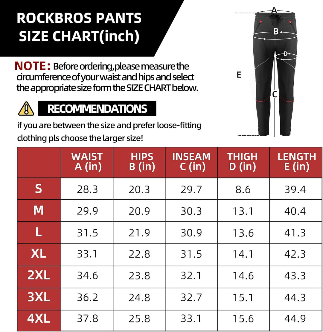 ROCKBROS Winter Fahrradhose Lange Radhose Herren Winddicht Thermo zum Radfahren Laufen Wandern XXL S