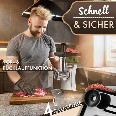 Bomann® Fleischwolf 1000W | mit Aufsatz für Plätzchen & Spritzgebäck | Fleischwolf elektrisch | 3 Me