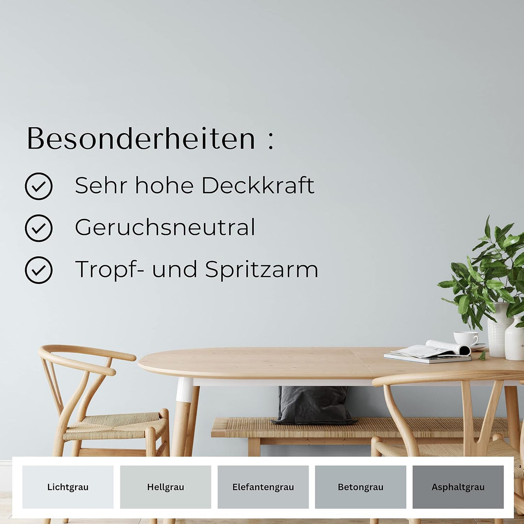 derendo Fühl Dich Wohl Deine Farbe grau, matte Wandfarbe grau, hohe Deckkraft, verschiedene Grautöne