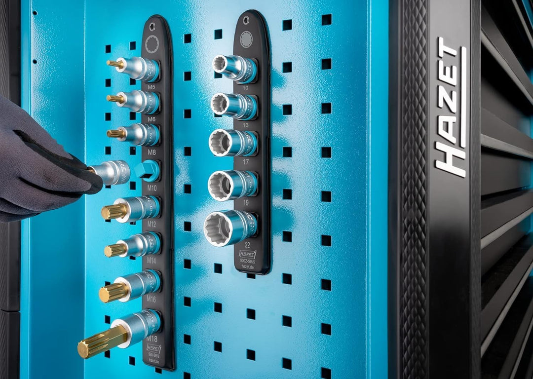 HAZET Steckleiste 900E-SR/8 | magnetische Unterseite mit 8 Steckplätzen, Antrieb: Vierkant 12,5 mm (