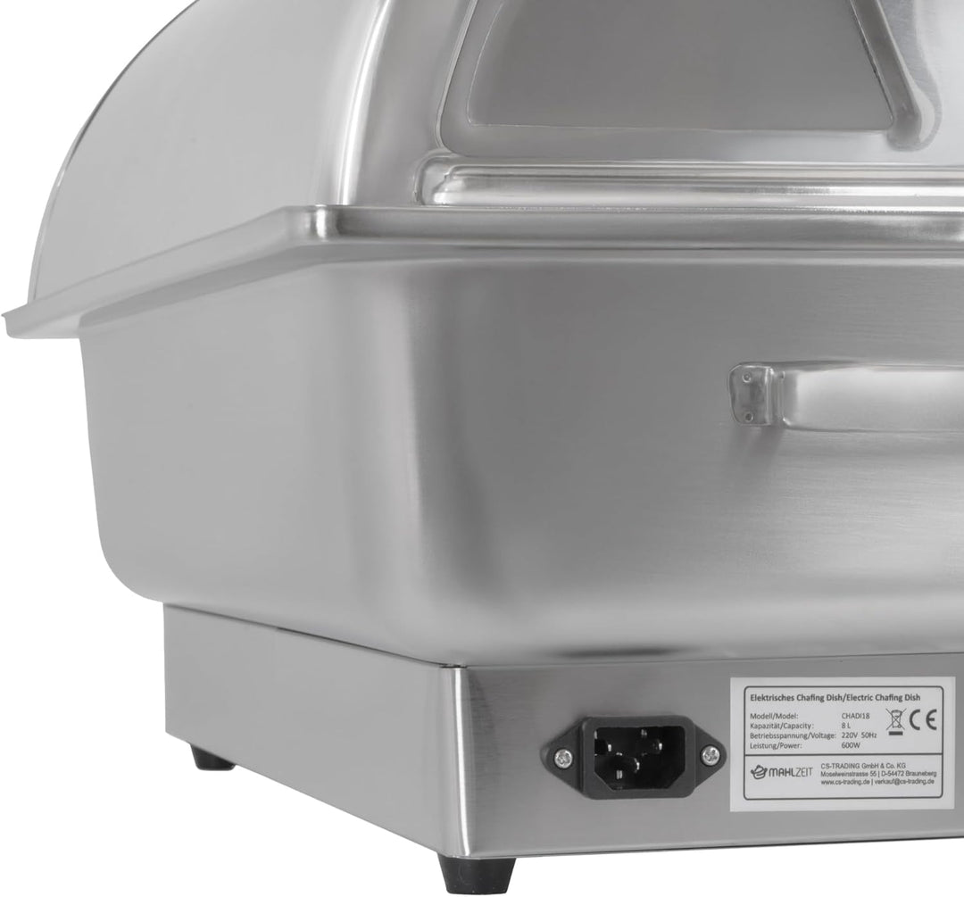 Mahlzeit elektrischer Edelstahl Chafing Dish mit GN 1/1 | 9 Liter | bis 80°C | Speisenwärmer mit Rol