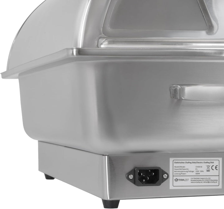 Mahlzeit elektrischer Edelstahl Chafing Dish mit GN 1/1 | 9 Liter | bis 80°C | Speisenwärmer mit Rol