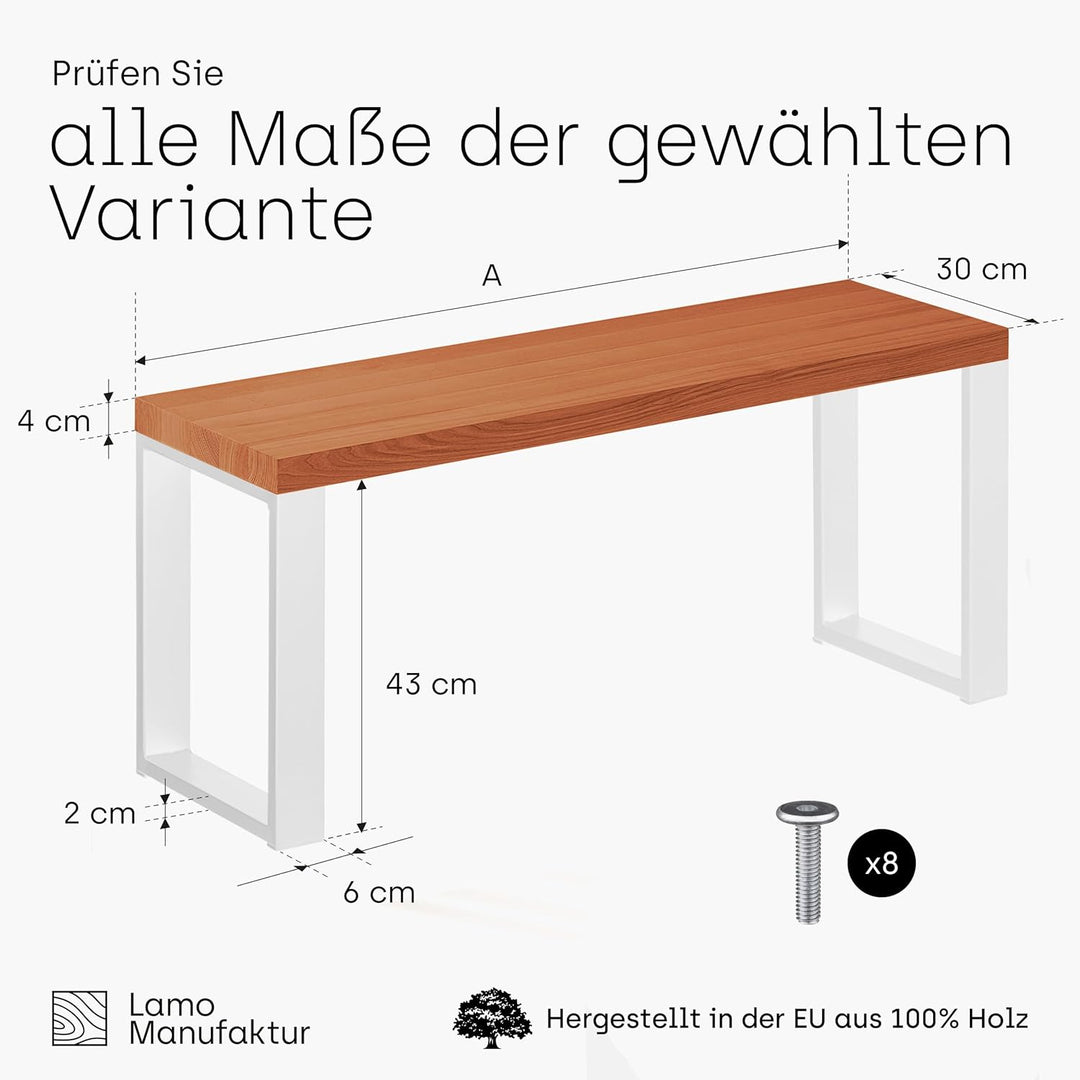 LAMO Manufaktur Sitzbank Esszimmer Holzbank 30x80x47 cm, Möbelfüsse Simple Weiss/Dunkel, LSB-01-A-00