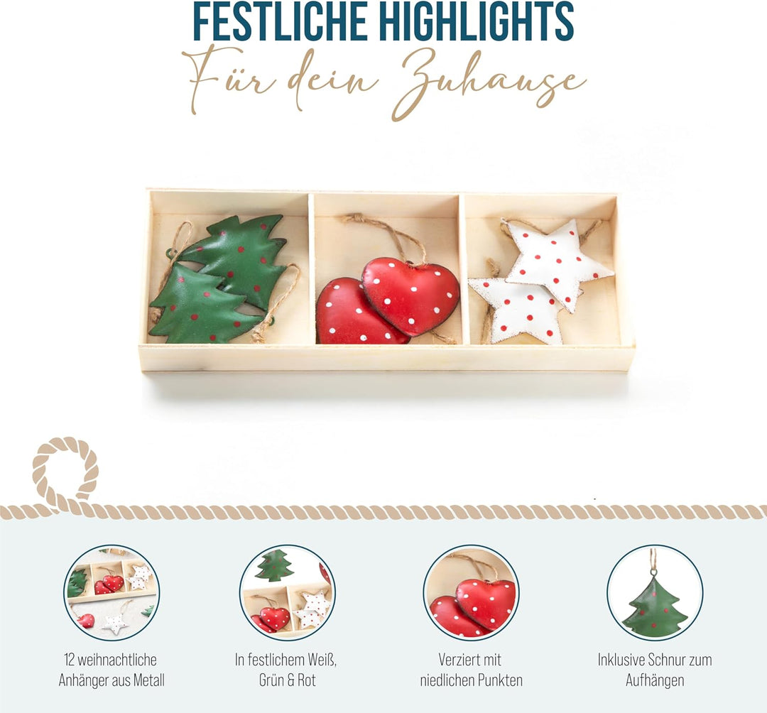 Logbuch-Verlag 12 kleine Weihnachtsanhänger rot weiss grün - Weihnachtsdeko zum Aufhängen 5 cm Baums