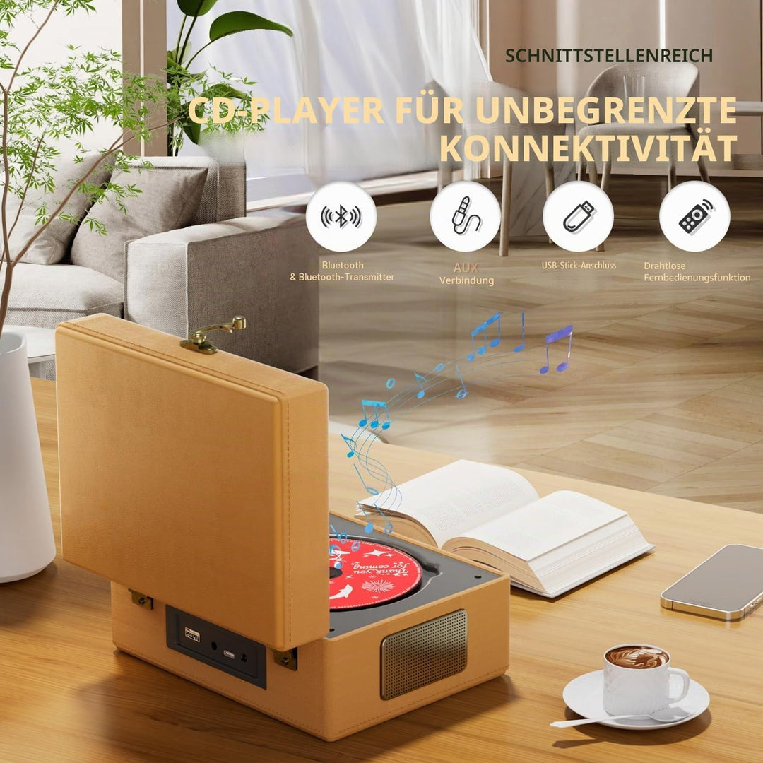 Yintiny Brauner CD-Player aus Leder mit Lautsprechern für Heimdekoration, braun
