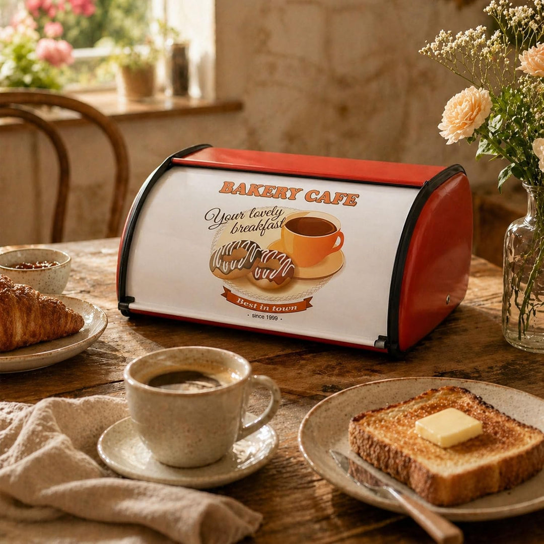 Brotkasten Edelstahl Metall mit Deckel, Brotbox Brotaufbewahrung für Küche, Bread Box Retro Design W