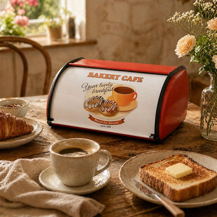 Brotkasten Edelstahl Metall mit Deckel, Brotbox Brotaufbewahrung für Küche, Bread Box Retro Design W