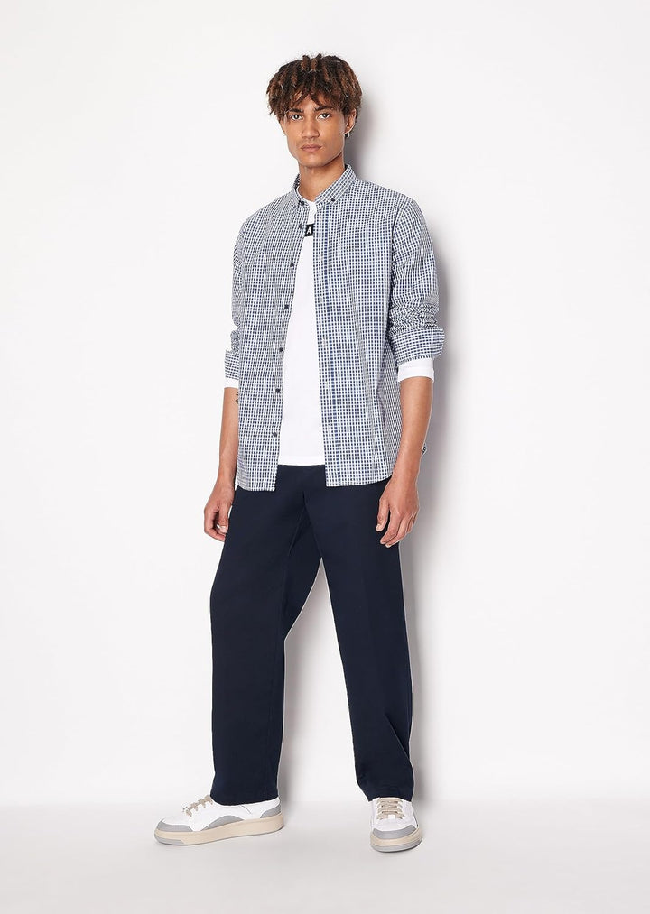 Armani Exchange Herren Regular Fit, Rosin Micro Pattern, Embroidered Logo Shirt, Blau