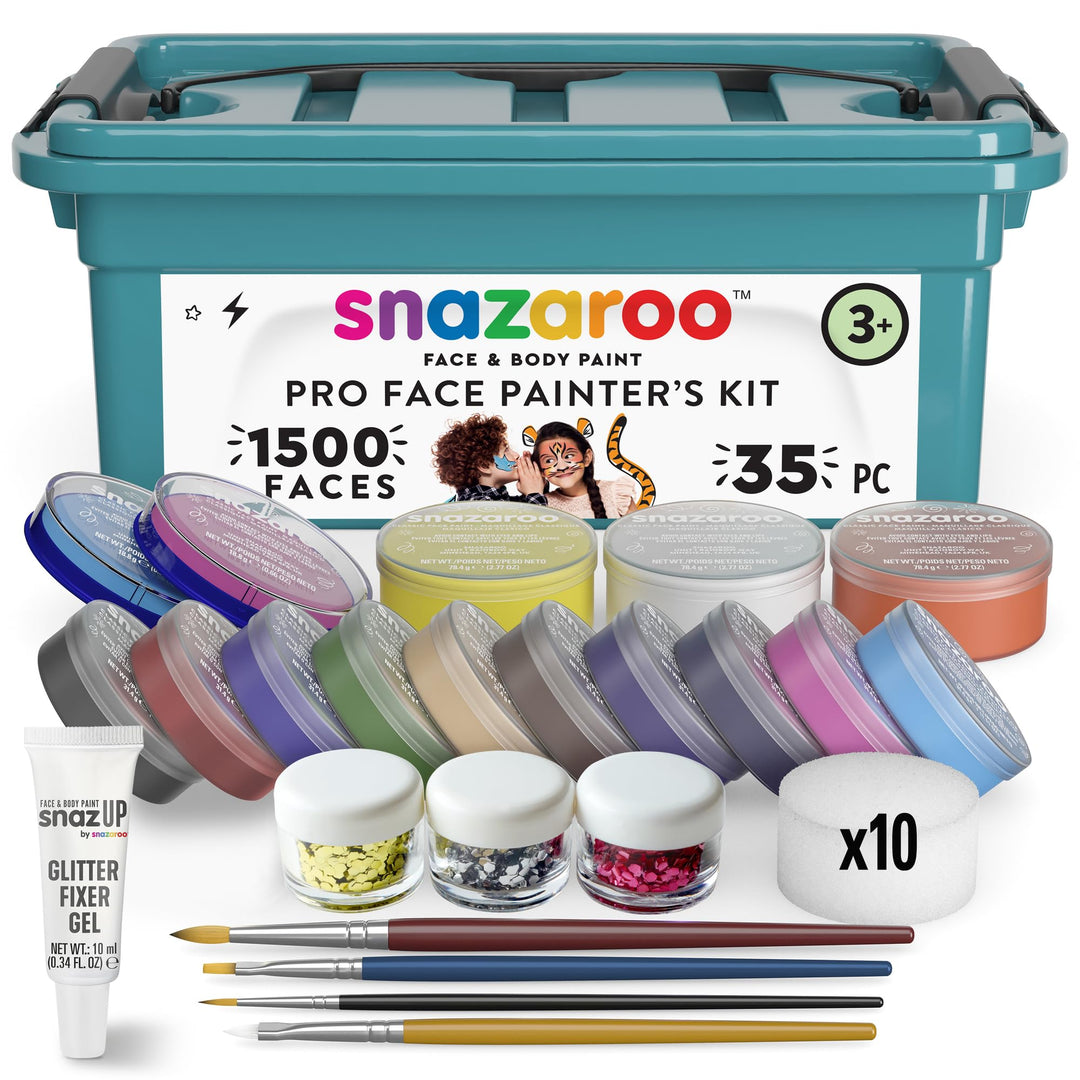 Snazaroo Schminkbox für Kinder & Erwachsene – inkl. Schminkfarben, Glitzer, Pinsel & Schwämme – Schm