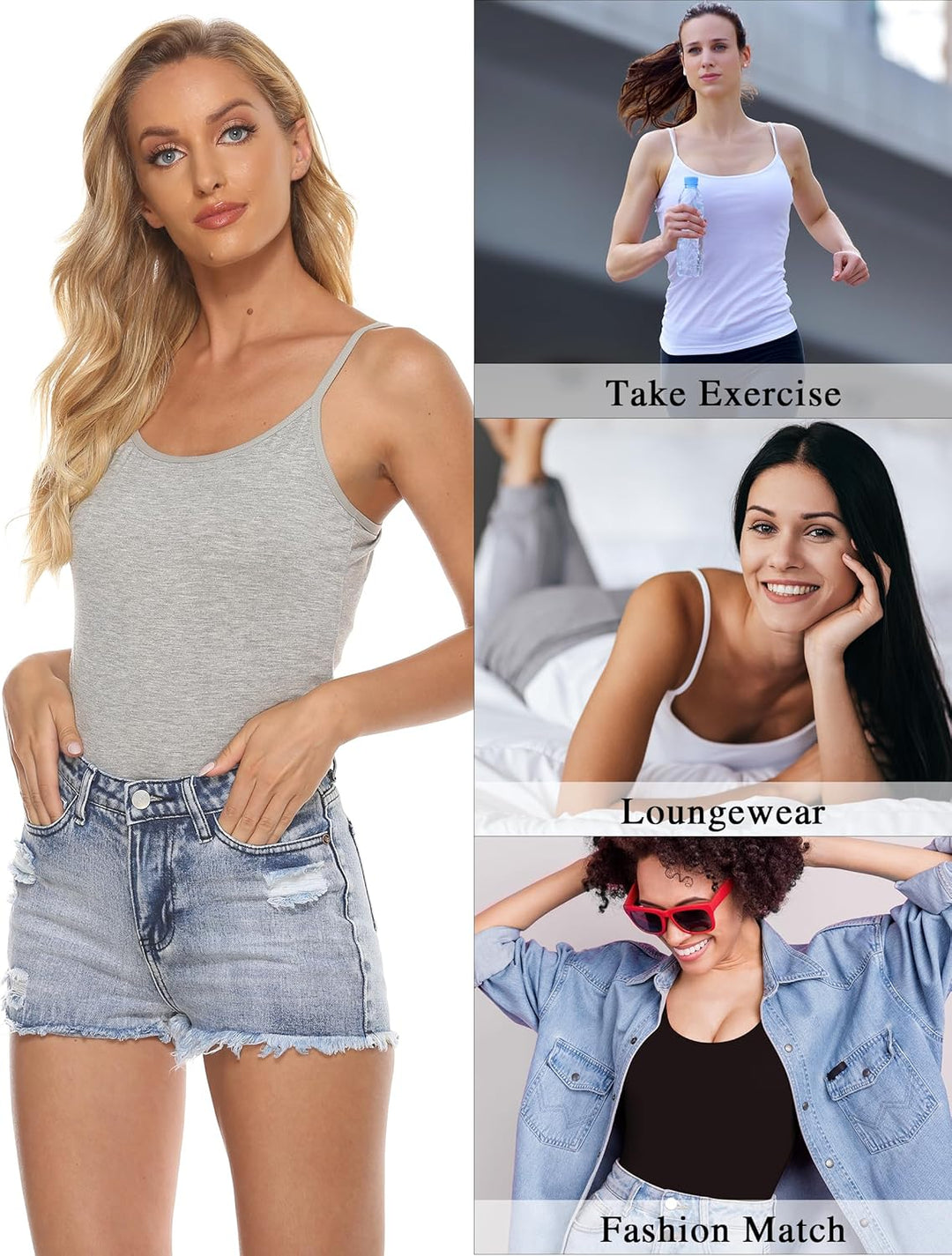 BQTQ 3 Stück Unterhemd Damen Basic Tank Top Ärmelloses Camisole Spaghettiträger Top mit Verstellbare