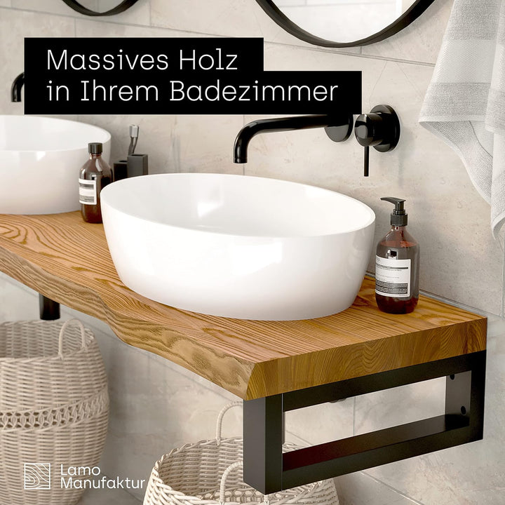LAMO Manufaktur Waschtischplatte, Holzplatte Waschtisch Baumkante, 90x40 cm (AxB), Dunkel, ohne Mont