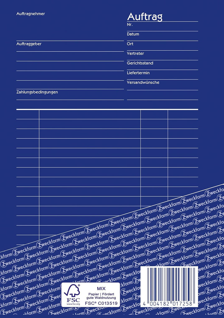 AVERY Zweckform 1725-5 Auftrag (A5, 2x40 Blatt, selbstdurchschreibend mit farbigem Durchschlag, zur