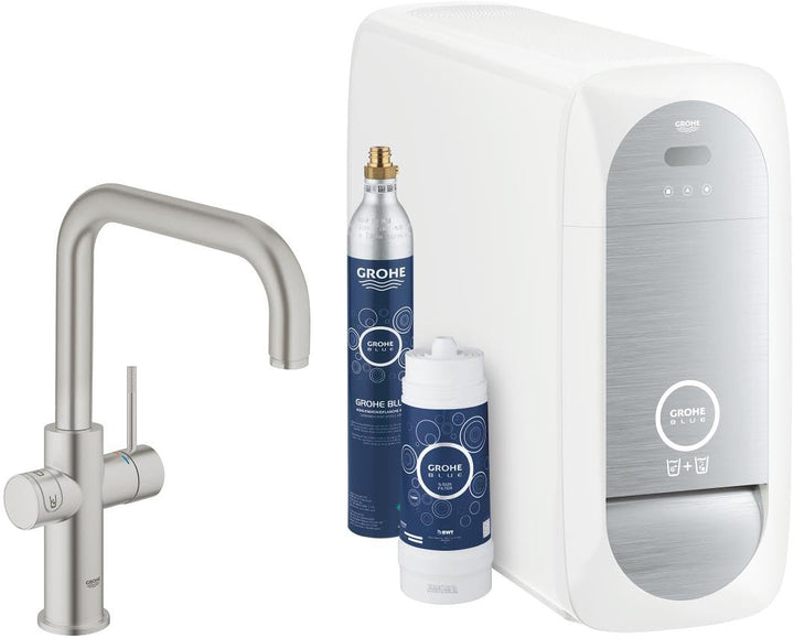 GROHE Blue Home- Starter Kit (U- Auslauf, 3 gefilterte und gekühlte Wasserarten, für GROHE Blue Filt