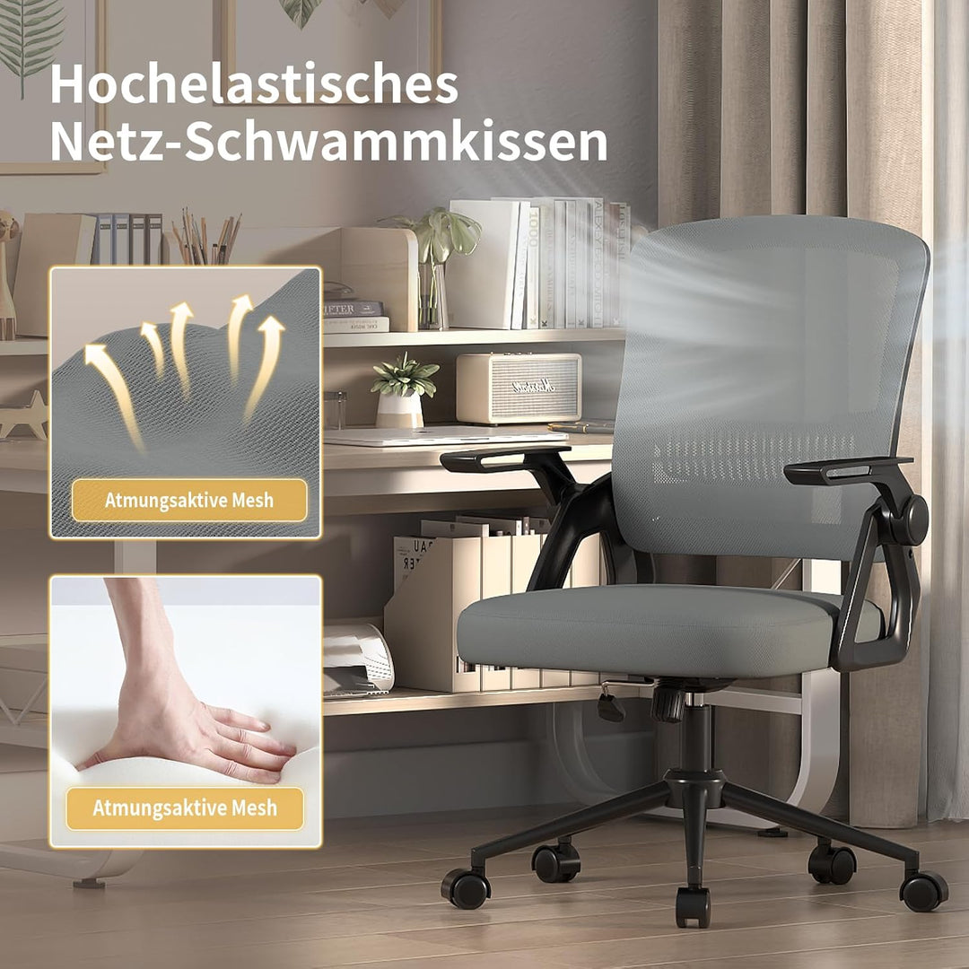 naspaluro Bürostuhl mit Hochklappbare Armlehnen, Schreibtischstuhl Ergonomisch, Drehstuhl mit Netzbe