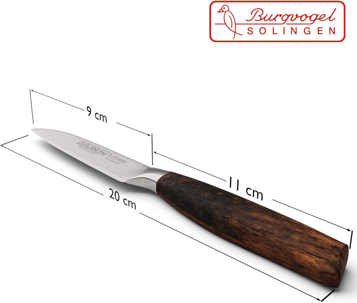 Burgvogel Solingen Juglans Line Gemüsemesser Walnussholz 9 cm, rostfrei, Küchenmesser scharf geschmi