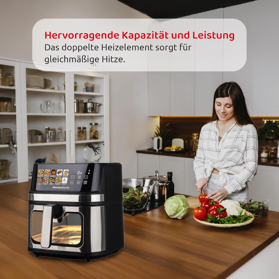 Melchioni Family | GAIA PLUS Heissluftfritteuse mit Doppelheizung 8L, Schwarz, Gaia Plus