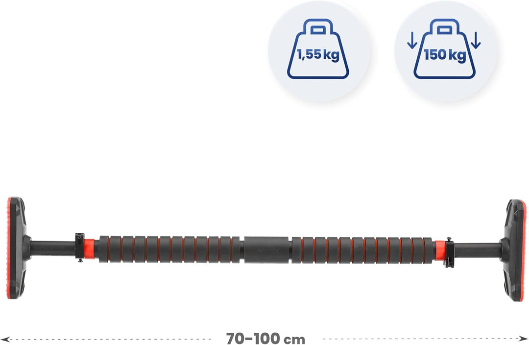 Gymtek® Klimmzugstange für Türrahmen - von 70 bis 100 cm - Pull Up Bar Schwarz und rot, Schwarz und