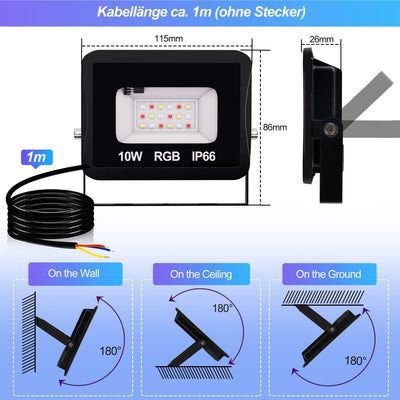 Joparri 4er 10W RGB LED Strahler mit Fernbedienung,16 Farben 4 Modi,IP66 Wasserdicht, Bunt Dimmbar F