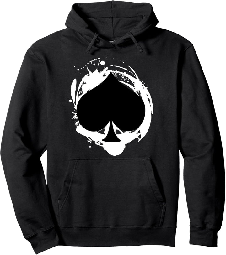 Black Spade White Splatter Outline Cool Poker Player Gift Pullover Hoodie