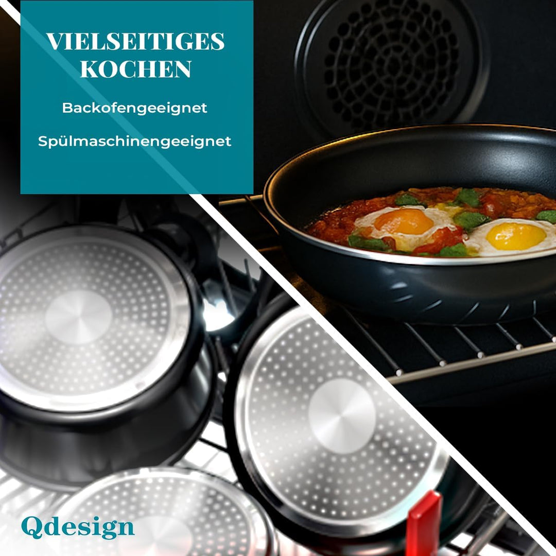 QDESIGN BLACK+ Pfanne aus Aluminium mit Antihaftbeschichtung, kratzfest, PFOA-frei, mit Glasdeckel -