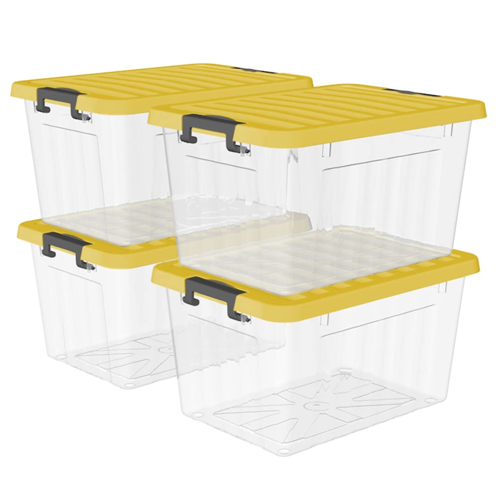 Cetomo 15L*4 Kunststoff-Aufbewahrungsbox Transparent mit langlebigen gelben Deckel und Sicherheitsve