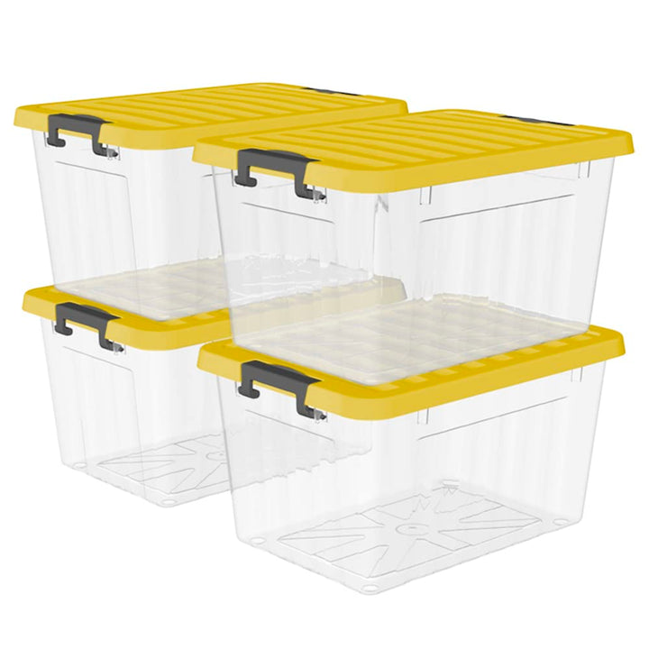 Cetomo 15L*4 Kunststoff-Aufbewahrungsbox Transparent mit langlebigen gelben Deckel und Sicherheitsve
