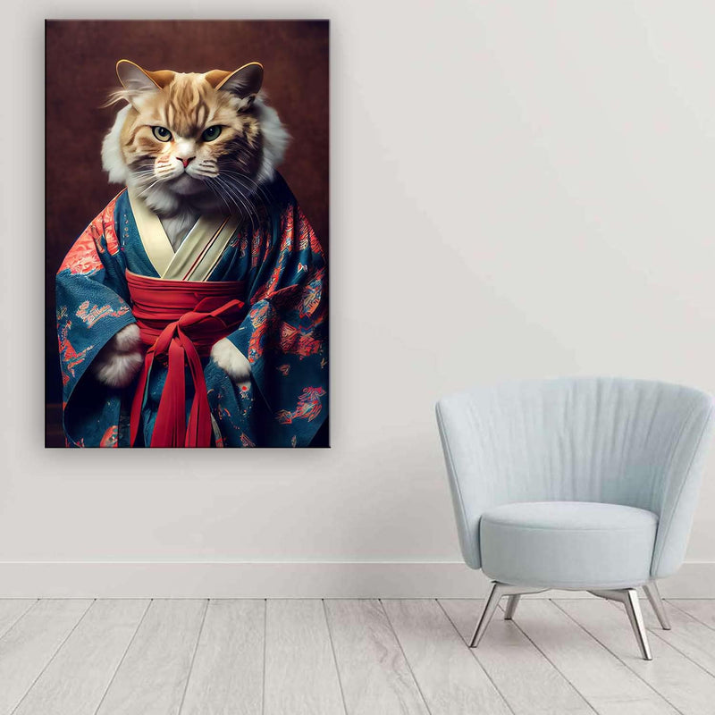 Startonight Leinwand Wandkunst – Samurai Katze – Kunstwerk Fertig zum Aufhängen für Wohnzimmer Gross