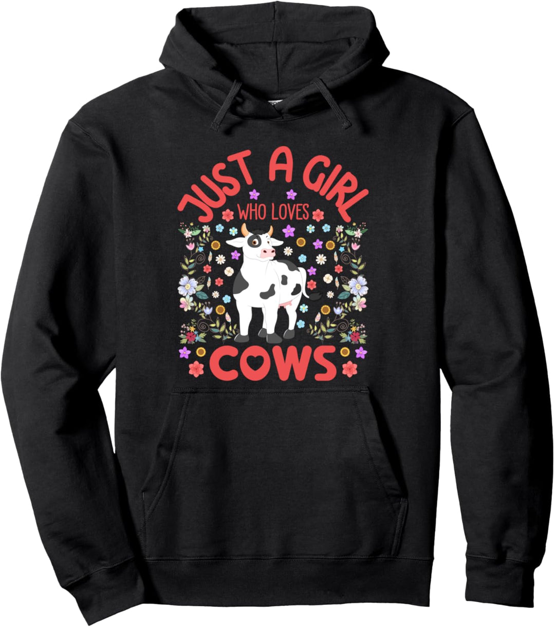 Just a Girl Who Loves Cows Cute Cow Lover Farmer Girls Gift Pullover Hoodie