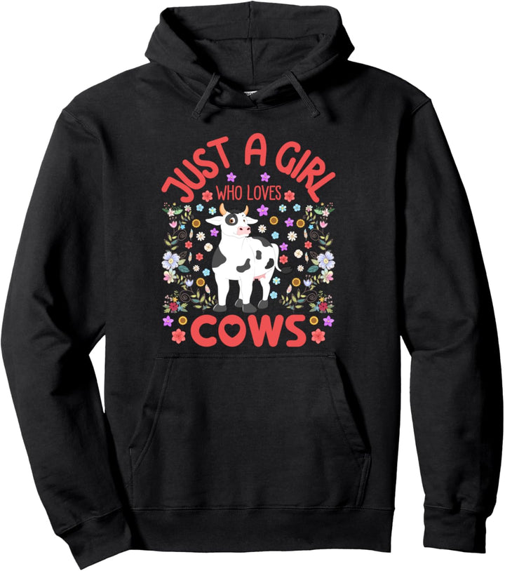 Just a Girl Who Loves Cows Cute Cow Lover Farmer Girls Gift Pullover Hoodie