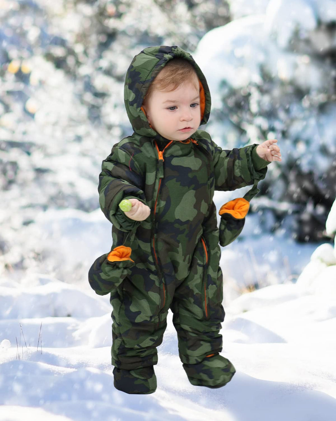 Baby Strampler Strampelanzug mit Kapuze Schneeanzüge mit Handschuhen und Füsslinge, für Kleinkinder