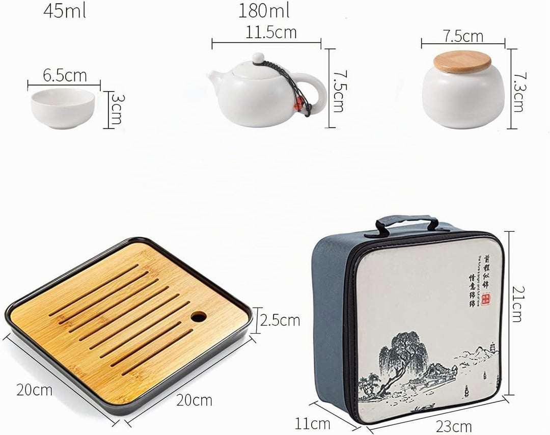 Teekanne Sets, Chinesisches Kungfu Teeservice, Keramik Teekanne mit 4 Tassen und Teedose Tablett, Al
