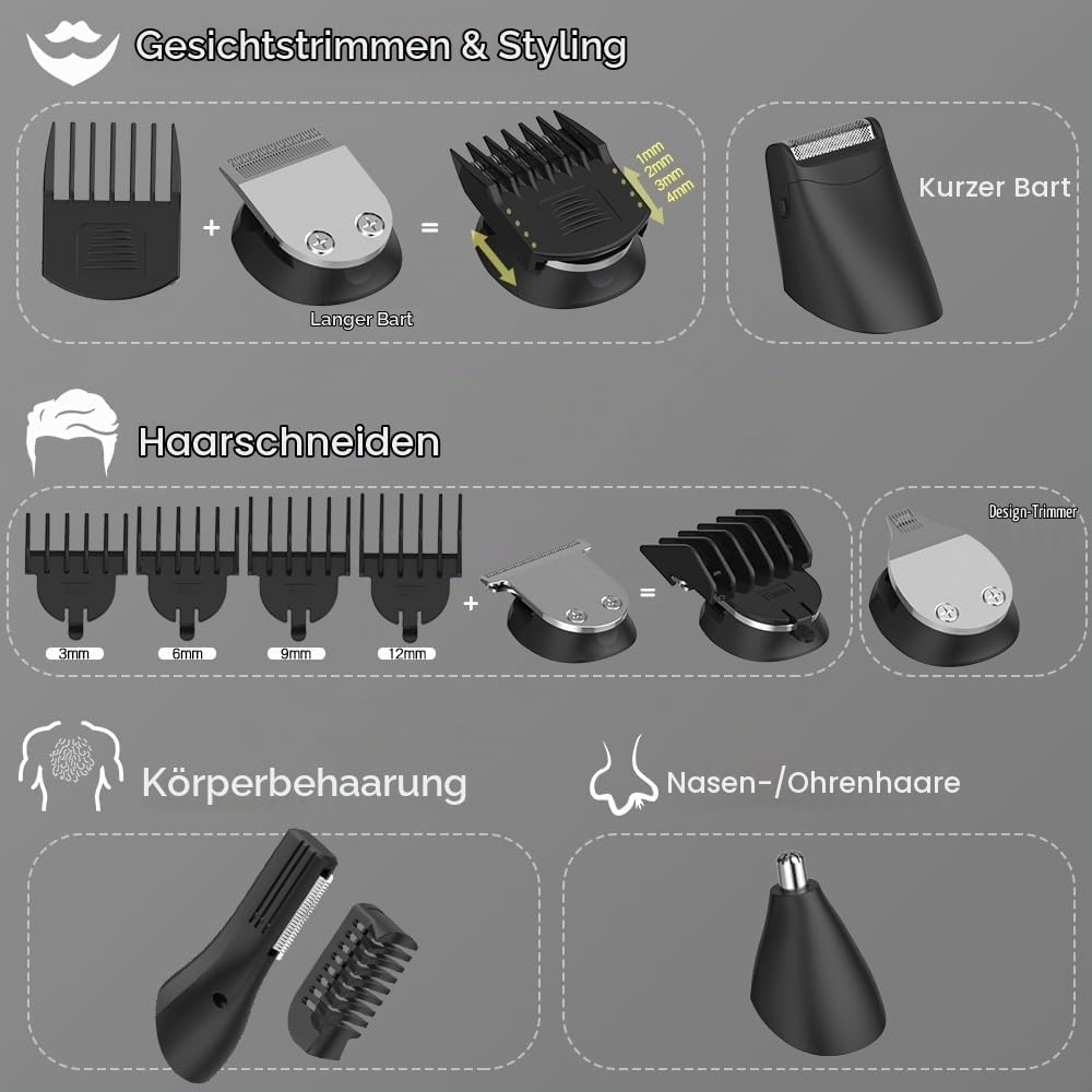11-in-1 Barttrimmer, Trimmer/Haarschneider Herren, Haarschneidemaschine, All-In-One Bartpflege Bodyg