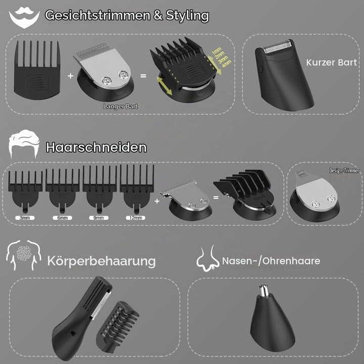 11-in-1 Barttrimmer, Trimmer/Haarschneider Herren, Haarschneidemaschine, All-In-One Bartpflege Bodyg