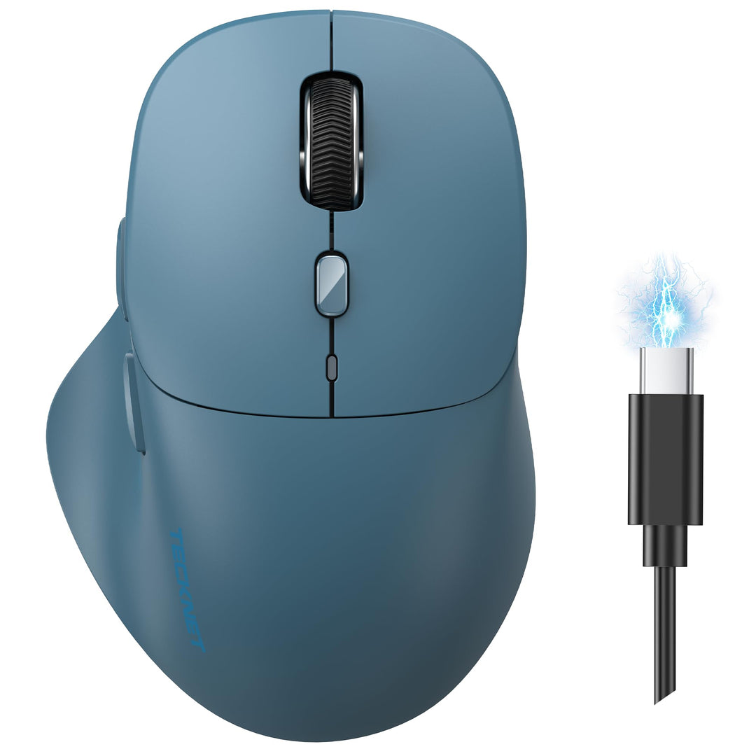TECKNET Bluetooth Maus Wiederaufladbar, Ergonomische Daumenauflage Blau, Blau