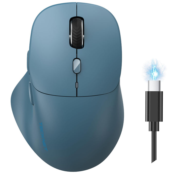 TECKNET Bluetooth Maus Wiederaufladbar, Ergonomische Daumenauflage Blau, Blau