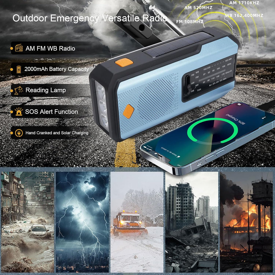 JTLB Notfall-Radio, AM FM WB Radio mit LED-Taschenlampe, Solar Hand Cranked Power Generation, SOS 20