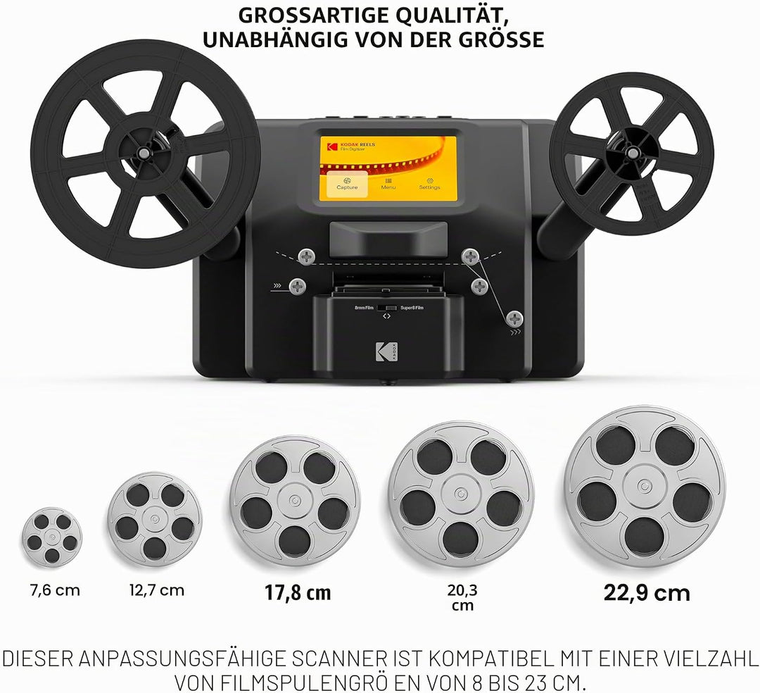 KODAK REELS 8 mm Film-Digitalisierer und Super 8 mit 12,7 cm (5 Zoll) grossem Bildschirm, wandelt de