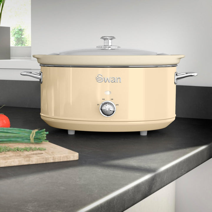 Swan Retro SF17031CN Slow Cooker 6,5L Abnehmbarer Kochbehälter, PFOA- und PTFE-freier Keramischer An