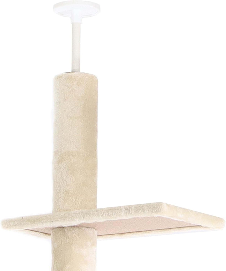 Fudajo Kratzbaum deckenhoch 230–276 cm in Beige, Katzenkratzbaum mit 4 Ebenen, Katzenbaum Deckenspan