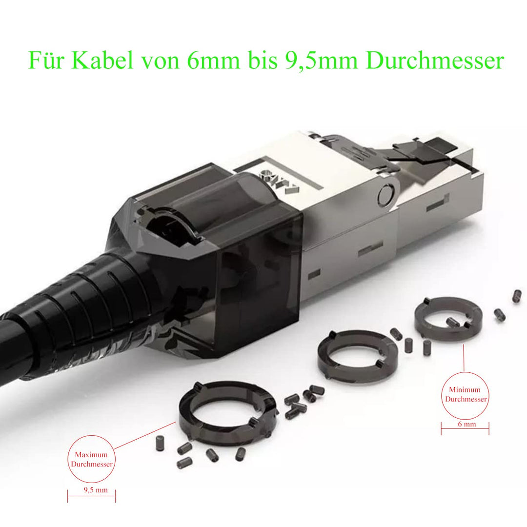 10 Stück Netzwerkstecker Cat 7 werkzeuglos CAT7 CAT7A RJ45 LAN UTP Kabel Stecker Grau ohne Werkzeug