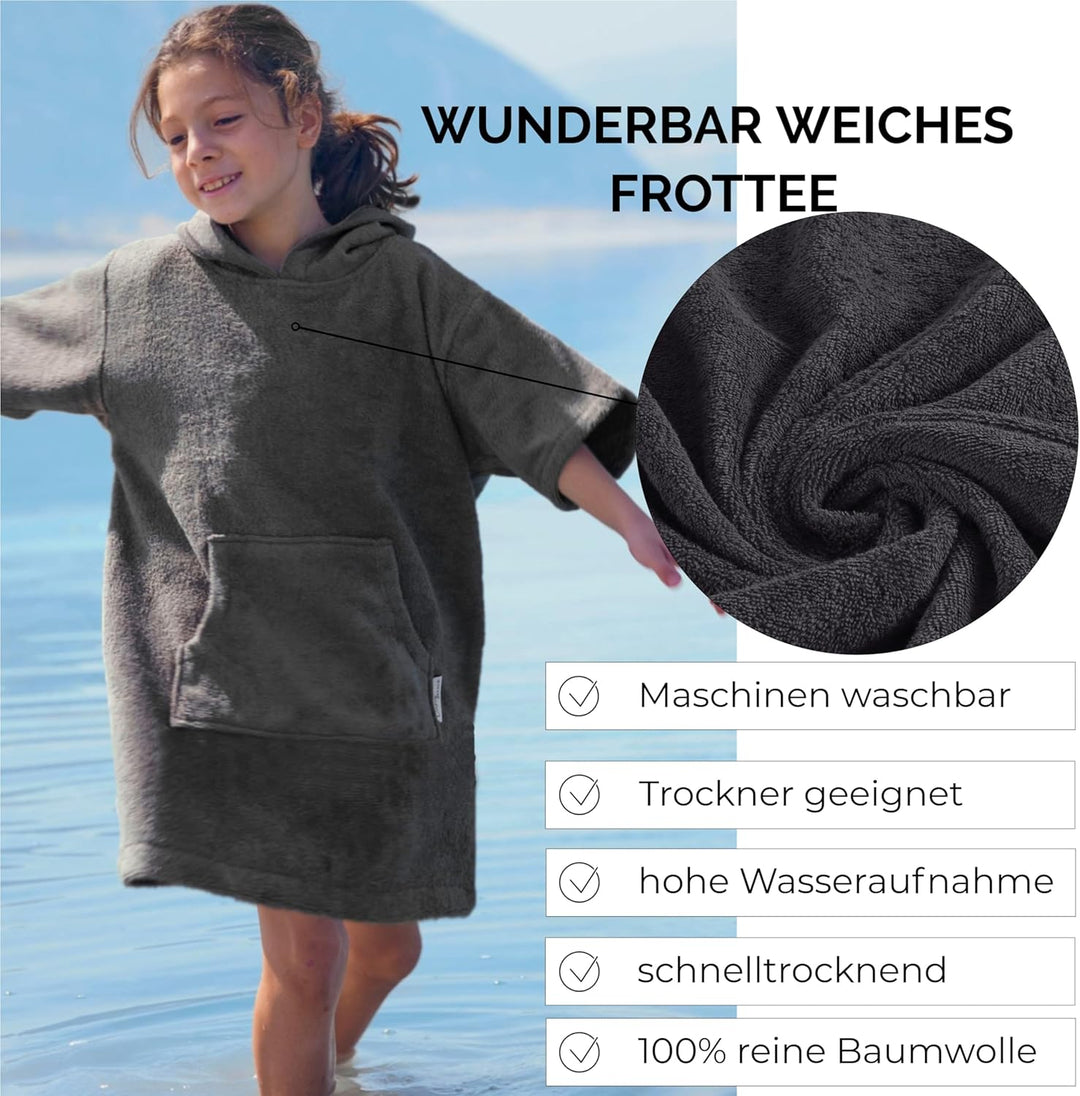 CalmyBEACH Frottee Badeponcho Kinder Jungen - Mädchen Surf Poncho 100% Baumwolle Strandponcho Handtu