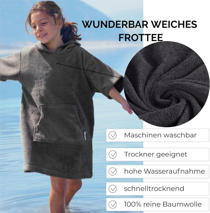 CalmyBEACH Frottee Badeponcho Kinder Jungen - Mädchen Surf Poncho 100% Baumwolle Strandponcho Handtu