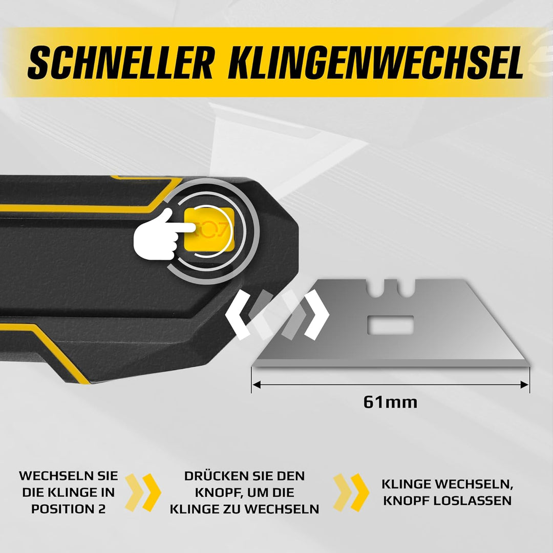 4in1 Cuttermesser Profi mit Trapezklingen – Schabermesser Sicherheitsmesser Universalmesser Teppichm